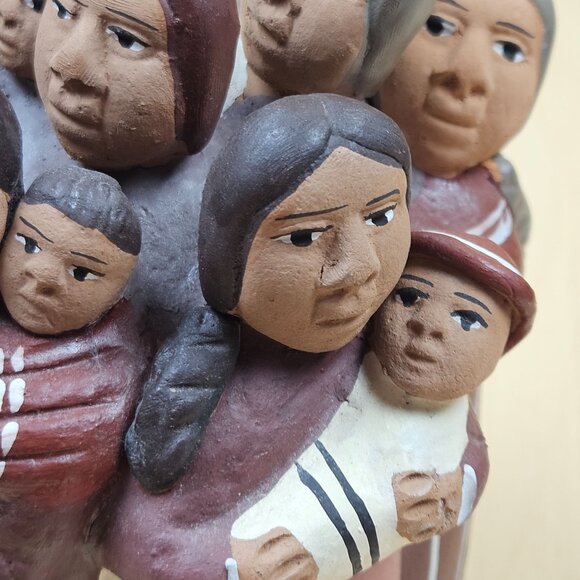 VTG Handcrafted Peruvian Red Clay Folk Art Circle Sculpture 13 Women 5 Babies Mo - Picture 7 of 13